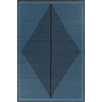 Tapis d'intérieur / extérieur à motif géométrique minimaliste tissé à la main bleu et noir Ferdinand Authentic