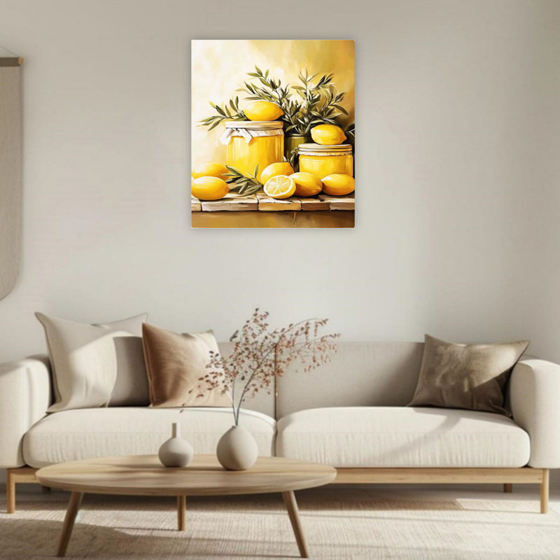 Art mural sur toile 24 "x 36", "Yellow citrons in Mason Jar"
