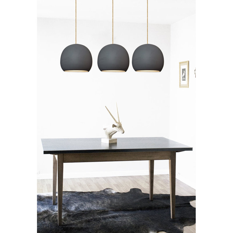 1 - Light Gold Dome Pendant, Matte Black, 96" H x 12" W x 12" D, Brass