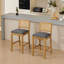 Tabourets de bar rustiques en bois massif naturel avec dossier en rotin et coussin en lin (paquet de 2)-59388976-59388985-59388987