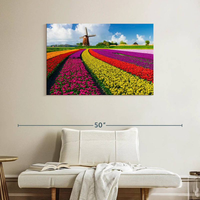 Windmill In Tulip Fields, 26" H x 39" W