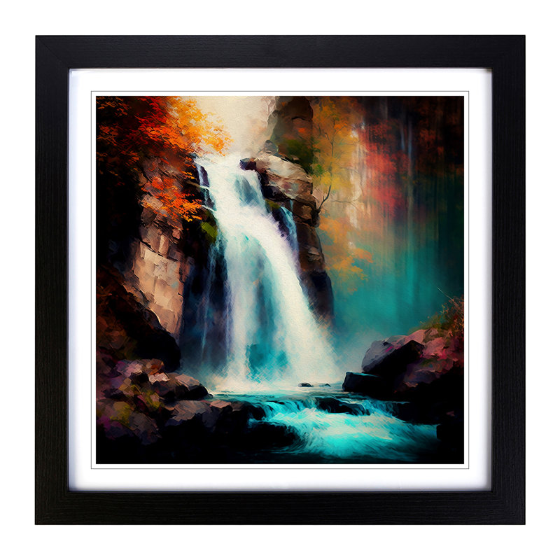 Waterfall Impressionism - Framed Print, Black
