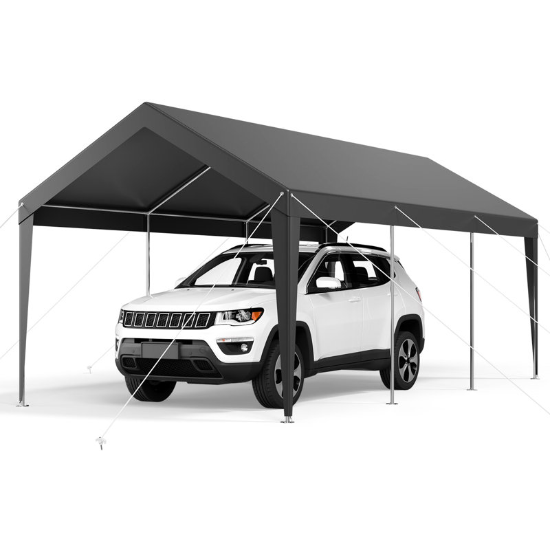 10 X 20 Ft Heavy Duty Car Canopy Grey - Ideal For Multiple Vehicles, Tarp, Alloy Steel Frame Long Lasting Use Portable Shelter Double Coated Pe Weight