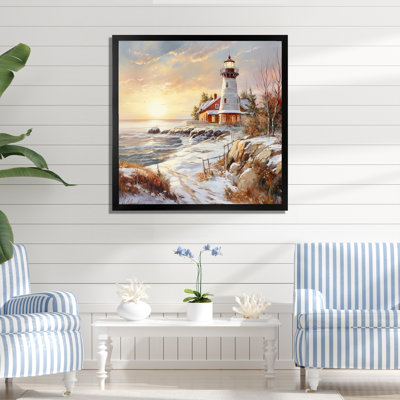 «Coastal Light House Charm in Winter I», reproduction sur toile