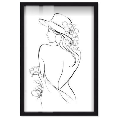 Art mural minimaliste «Blossoming Floral Contour II Shadowbox» par Art Remedy, cadre noir, 37 x 55