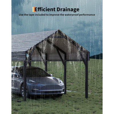 Ensemble d'abri d'auto en métal robuste, 3 x 4,5 m, structure renforcée avec entretoises diagonales, toit en acier, abri extérieur toutes saisons pour voitures, véhicules récréatifs et bateaux - Noir | Abri d'auto avec entretoises diagonales | 3 x 4,5 m | Noir