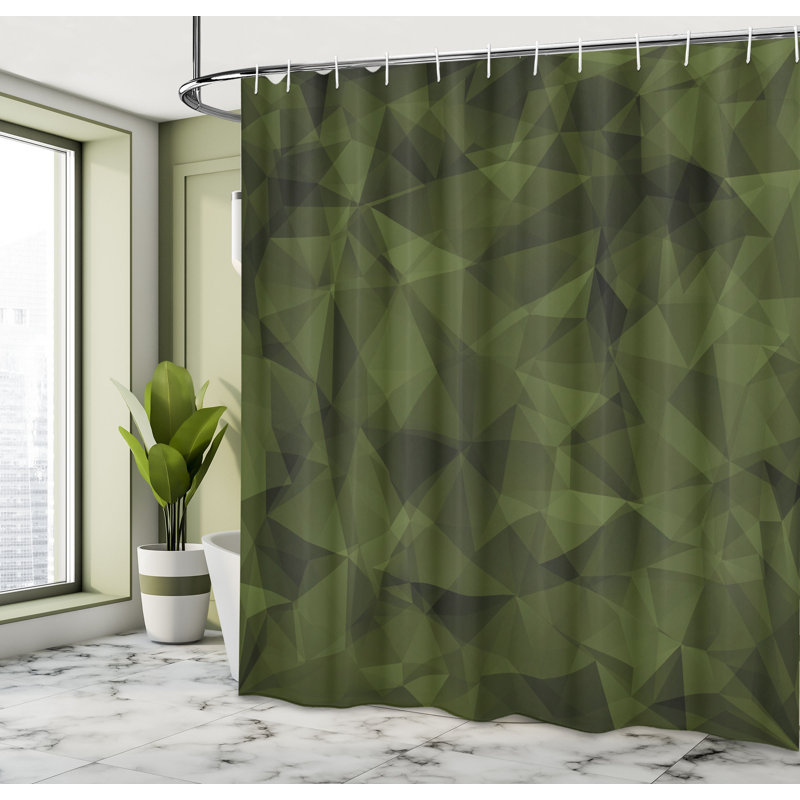 Geometric Shower Curtain with Hooks Included, 75"H x 69"W, Hunter Green