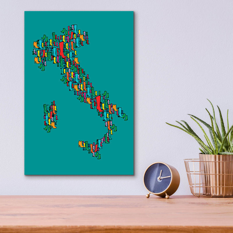 «Italy Map 2» par Mark Ashkenazi, art mural en verre acrylique, H 16 po x l 12 po x P 0,13 po