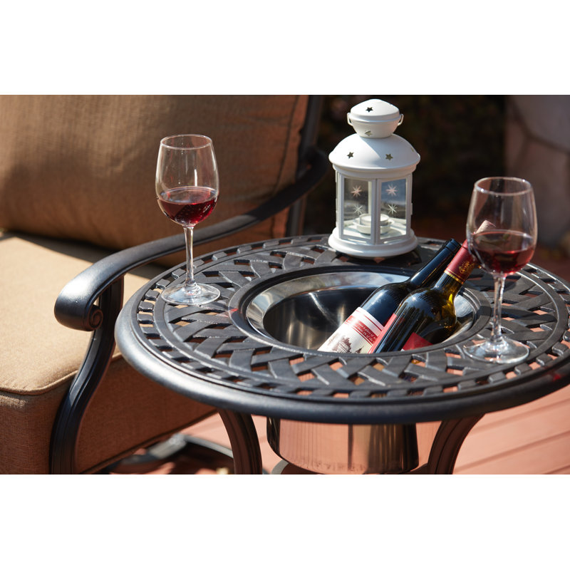 3-Piece Patio Conversation Set with Cushions and 24'' Round Ice Bucket End Table