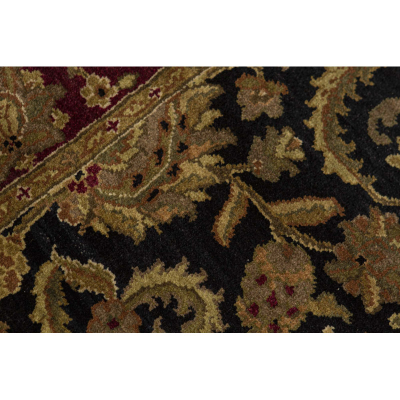 Hand-Knotted High-Quality Black and Red Area Rug