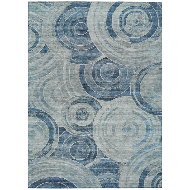 Machine Washable Indoor/Outdoor Xhevrie Blue Rug, Rectangle 9' x 12'