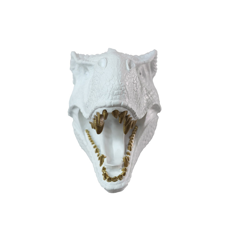 Dinosaur Head Sculpture Wall Mounted Ornament, White;Gold