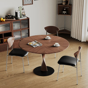 Table de salle à manger ronde en bois massif brun noisette