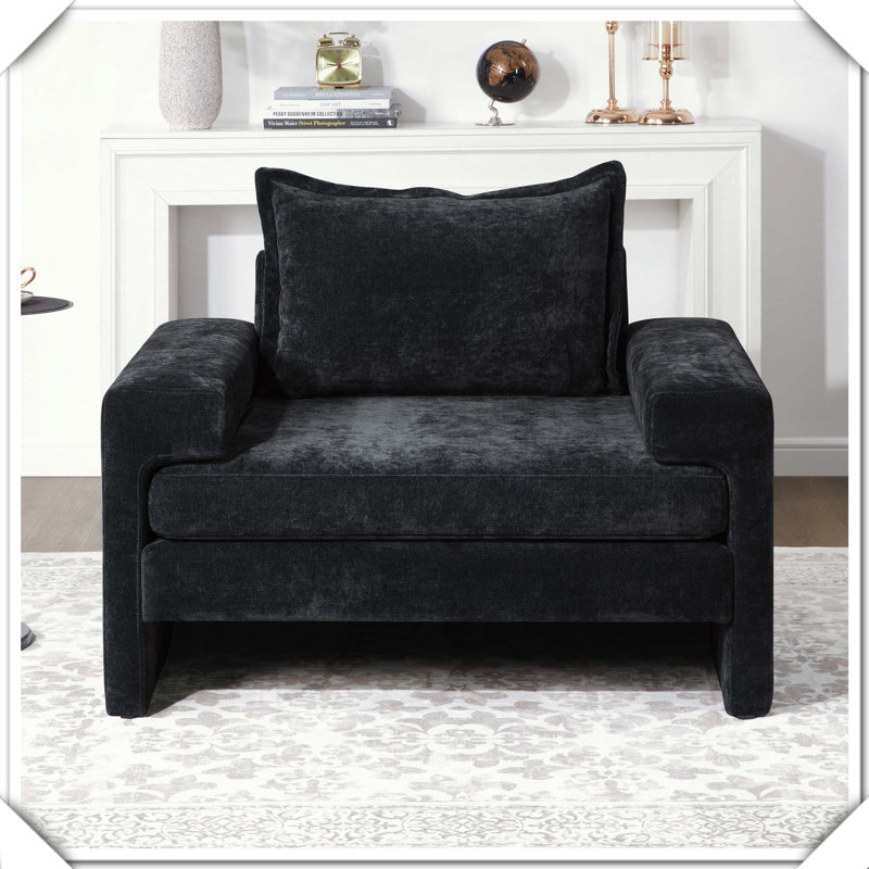 Fauteuil rembourré avec accoudoirs larges, Noir