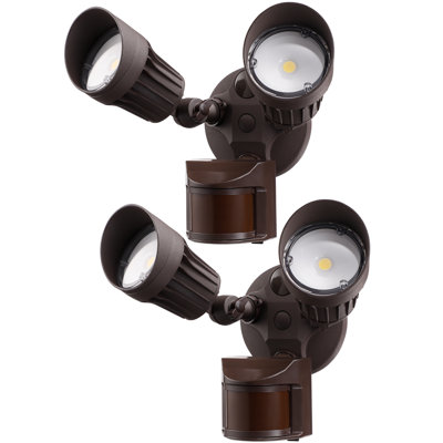 25W (150W Eqv.) LED Security Lights, 3000K Warm White, Dual-head Outdoor Flood Light, Motion Sensor/Dusk to Dawn, 2500lm, Bronze