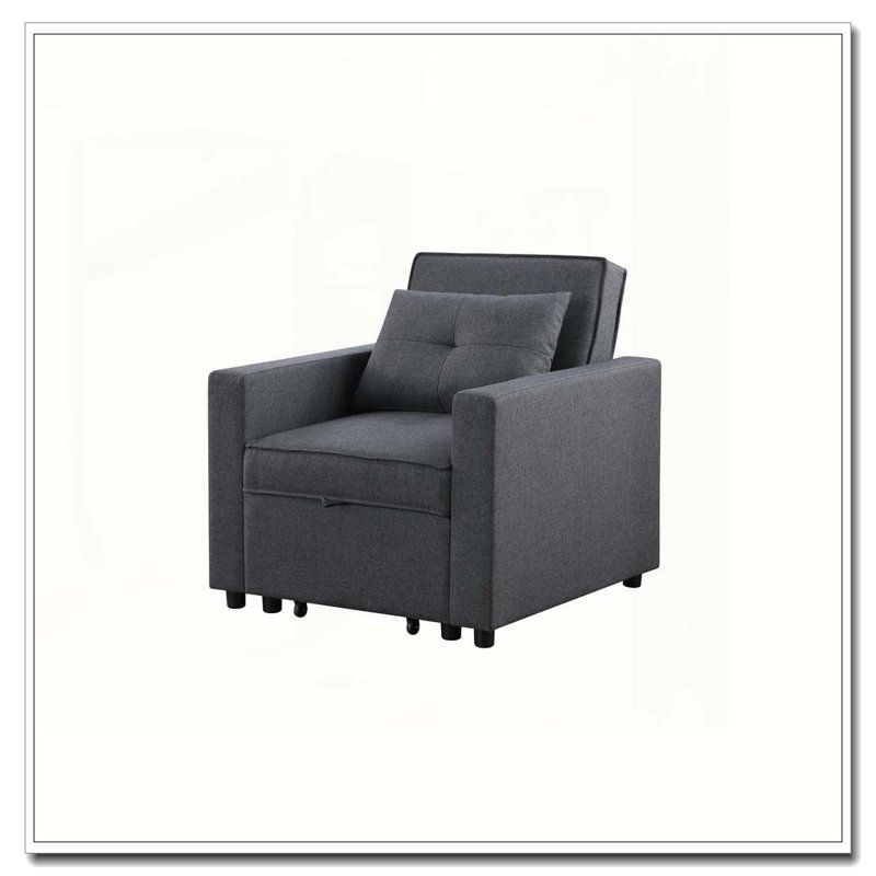 Zoey 33.25" Dark Gray Linen Convertible Sleeper Chair with Side Pocket, Dark Gray