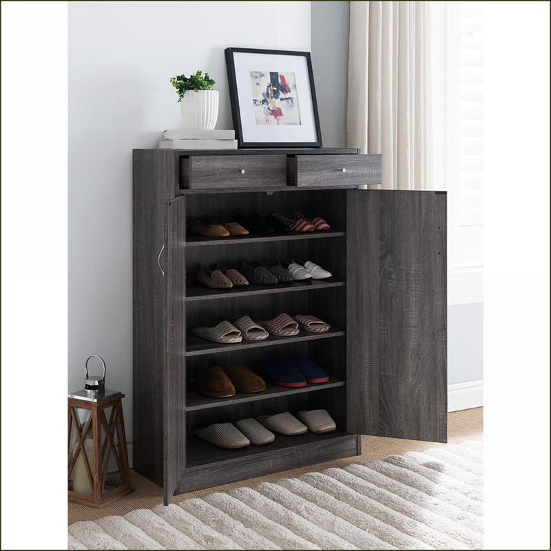 Range-chaussures avec deux portes Tiroirs, convient à 15 paires - gris vieilli | Moderne | Panneau de particules