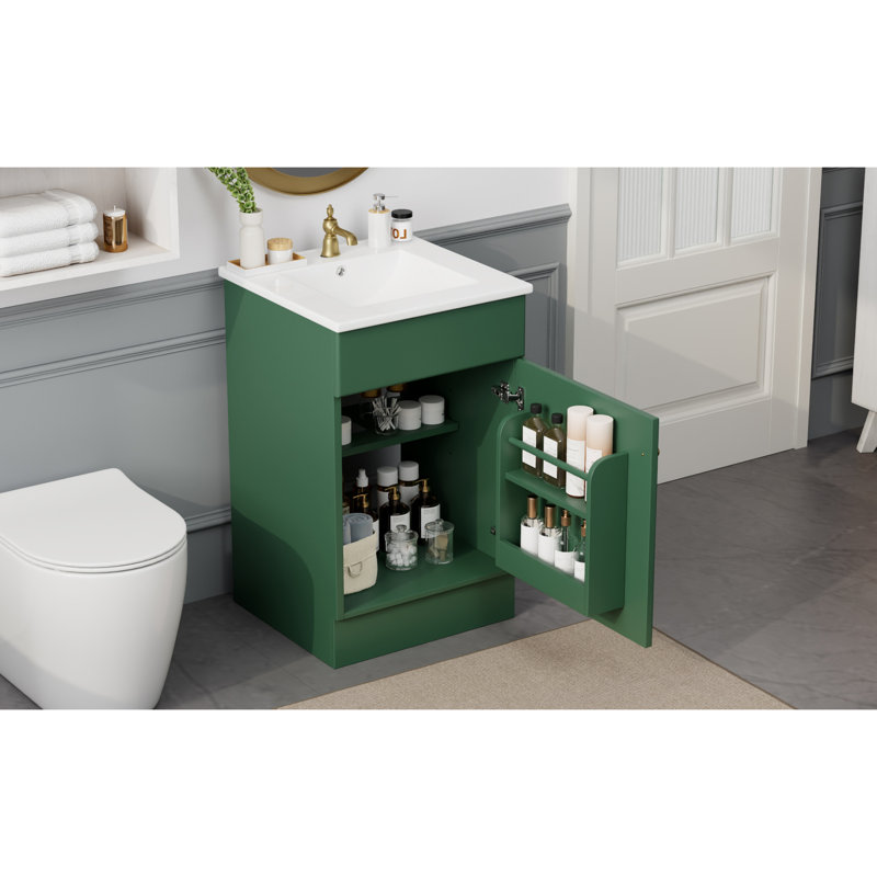 Meuble-lavabo de 20 po avec lavabo, tablette de porte d'armoire et installation réglable. Trop-plein de texture en céramique. Pour un fonctionnement sans bruit. Lavabo autoportant à assemblage autonome. Configuration.