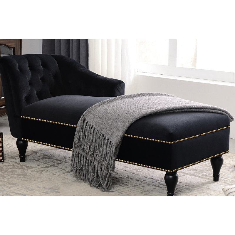 Chaise longue avec velours, pieds en bois massif, pour une assise en velours élégante et confortable, accoudoir à droite, lecture relaxante