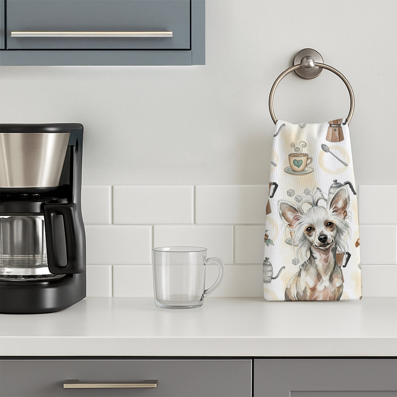 Hairless Mottled Pattern Chinese Crested Coffee Bar Kitchen Towel, Hairless Mottled Pattern Chinese Crested
