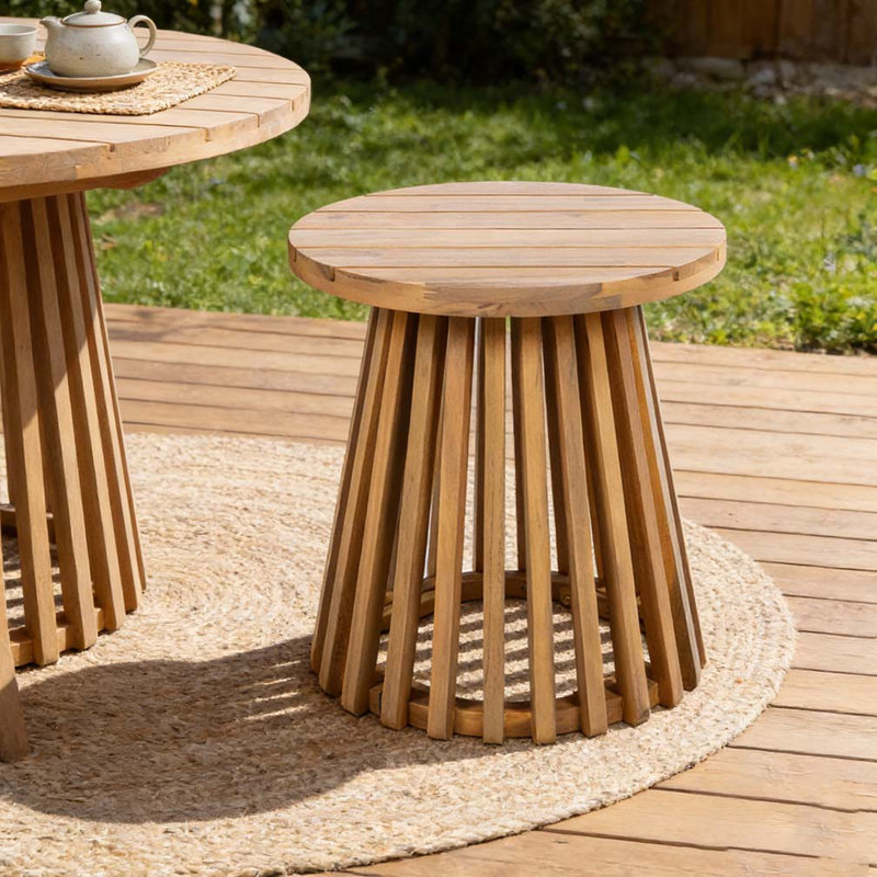 Table d'appoint d'extérieur en bois d'acacia, Teck clair
