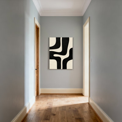 Ensemble de 1 tableau sur toile tendue à motif géométrique abstrait noir et crème