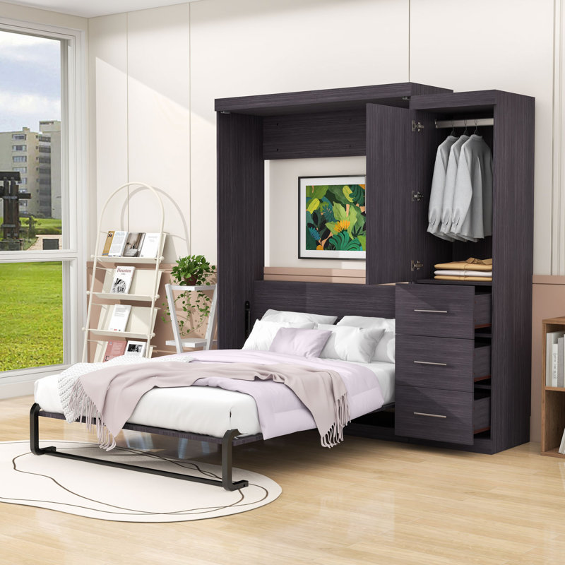 Lit escamotable en bois avec garde-robe, Double