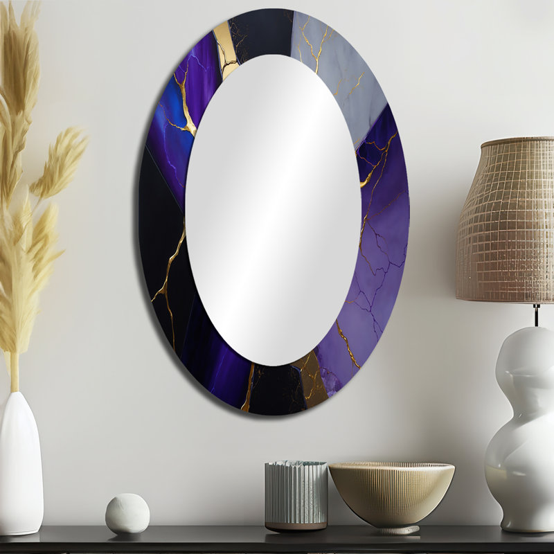 Abstrait géométrique mauve II - miroir mural ovale moderne, 36 po x 24 po