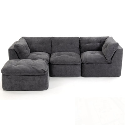 L-shaped Chenille Sectional Sofa with ottoman and soft cushion