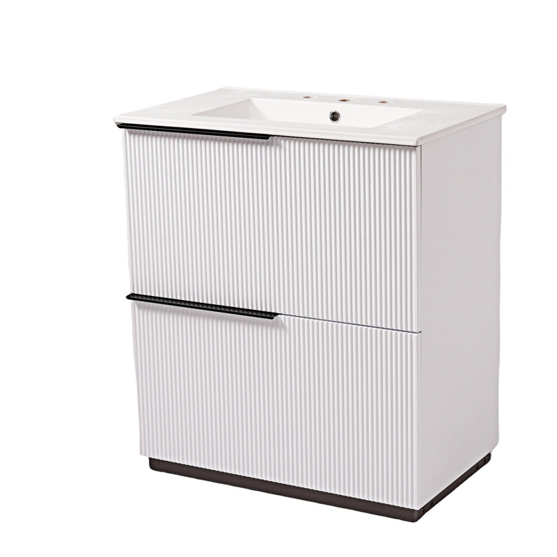 Meuble-lavabo avec lavabo et tiroirs en céramique, Blanc