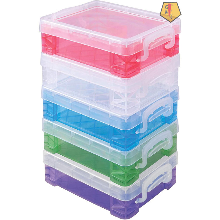 LABUK 5 Pack Plastic Pencil Boxes, Mixed Size Storage Boxes with Lids  Stackable Clear Organizer Containers for Stationery Toys Crafts Storage,  School