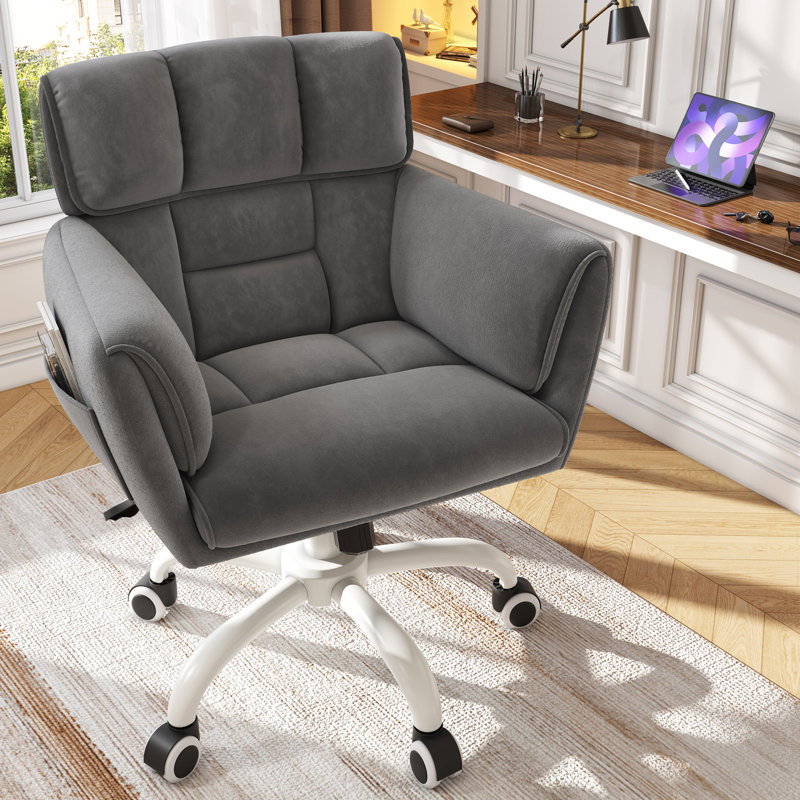 Chaise de bureau rembourrée avec poches latérales, Gris, Blanc