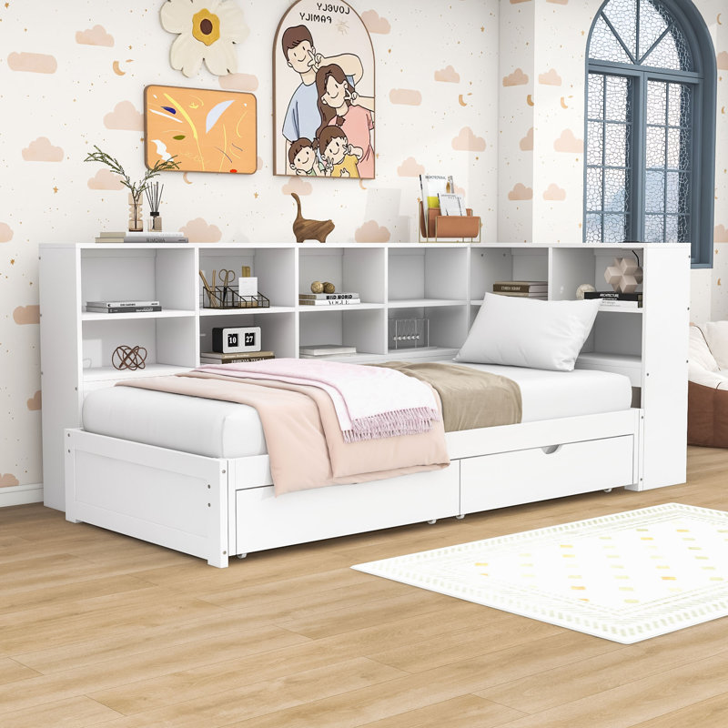 Twin XL to King Size Daybed with Storage, LED Lights, and Built-in Charging Station, White