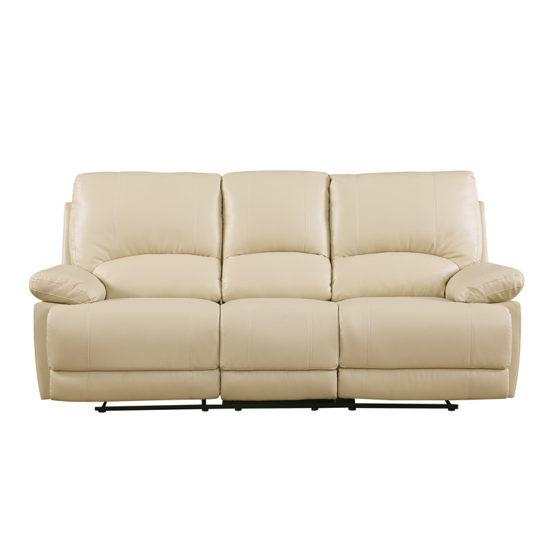 Trower 89'' Faux Leather Reclining Sofa, Beige Faux Leather