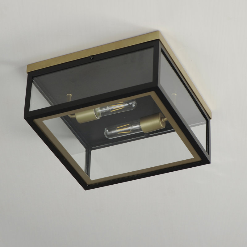 Neoclass 13'' W 2 - Bulb Outdoor Flush Mount, Black/Gold