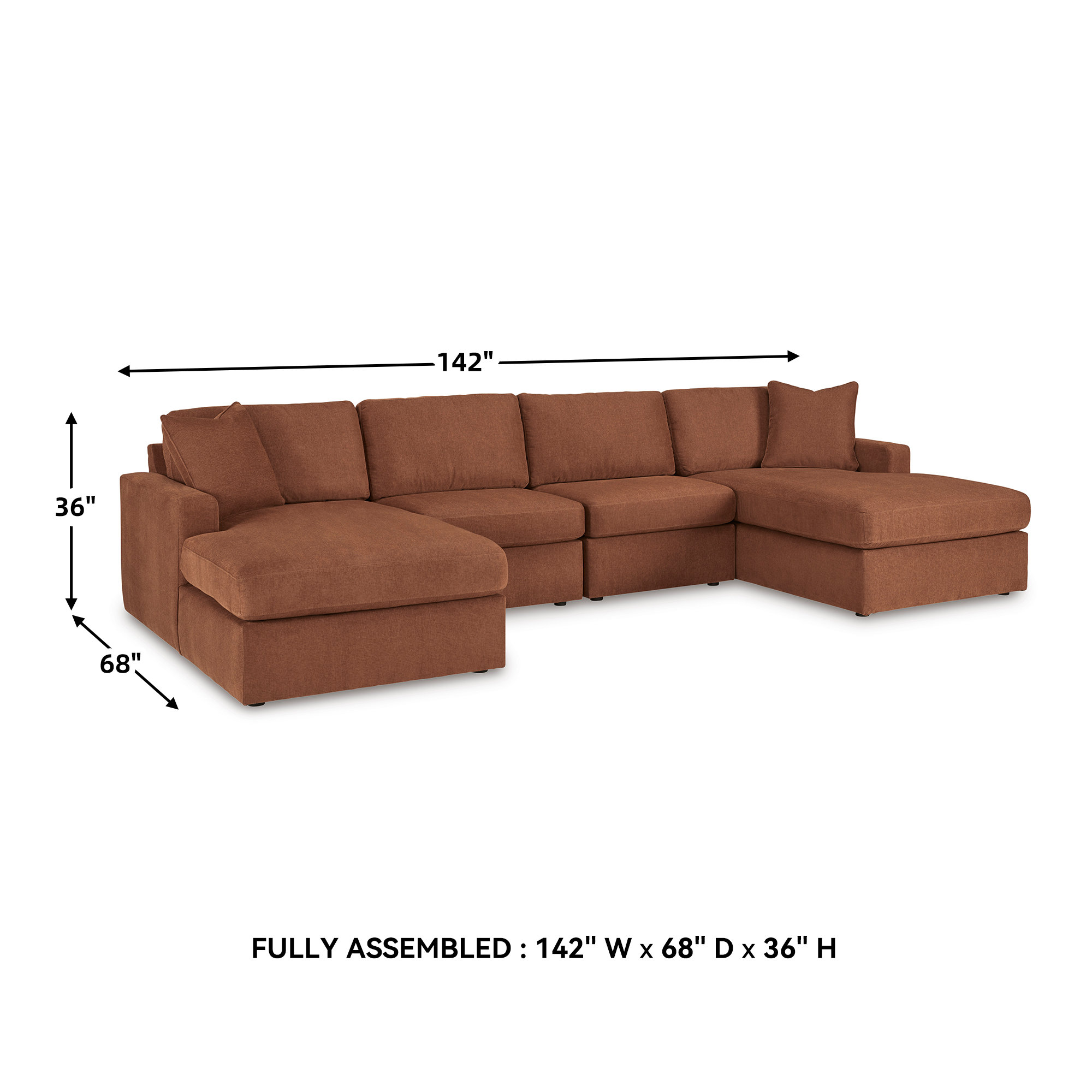 Bulwell 4-Piece Double Chaise Sectional, Brown Polyester