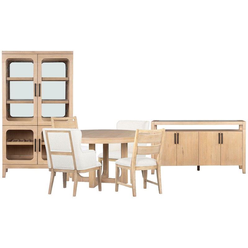 Table de salle à manger ronde avec 2 chaises d'appoint et 2 chaises,   7 pièces: table, 4 chaises, buffet, armoire