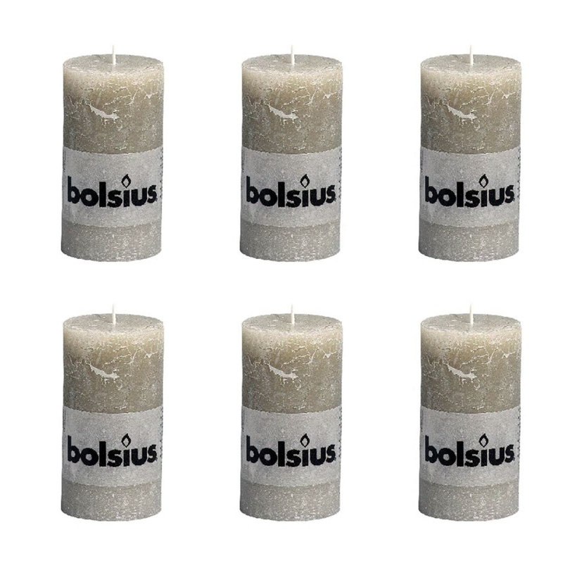 Bolsius Rustic Pillar Candle, 13cm H x 6.8cm diameter, Pebble grey
