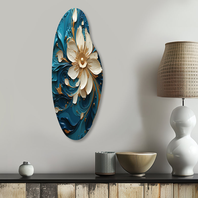 Majestic Motion Teal Spiral II - Abstract Spirals Asymmetrical Metal Print, Blue Curved Metal Wall Art, 30" H x 11" W x 1" D