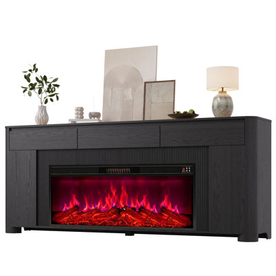 70" Fireplace TV Stand with 42" Electric Fireplace, Fits TVs up to 80", Colored LED Lights and Rounded Corner Design, Black