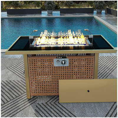 Foyer de table 43 po au gaz propane, foyer rectangulaire en osier à tissage ouvert de 60 000 BTU avec pare-brise en verre, convient au patio extérieur, au balcon, au jardin et à la cour arrière