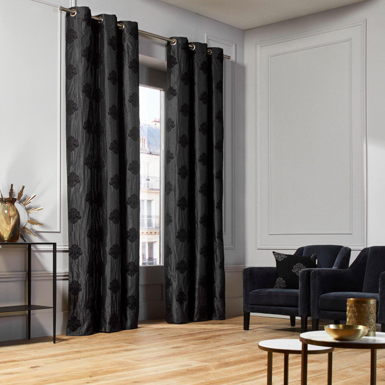 Duomo Cotton Blend Room Darkening Single Curtain Panel, Black, 78.7" W x 110.2" L