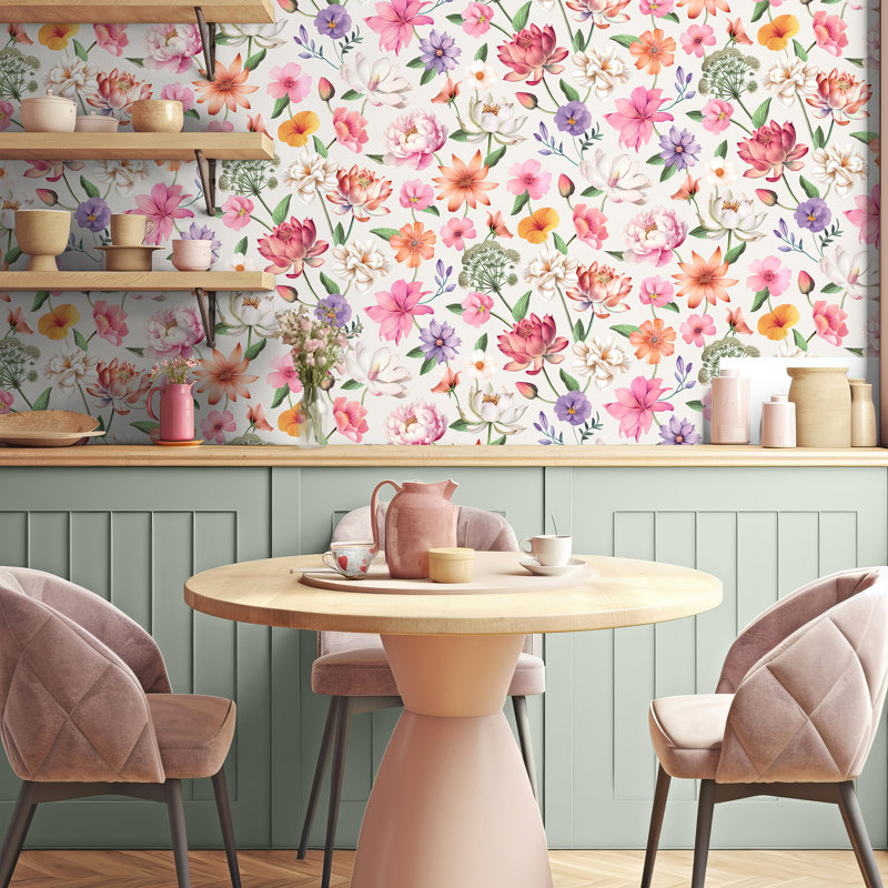 Papier peint floral Fantasia, Beige