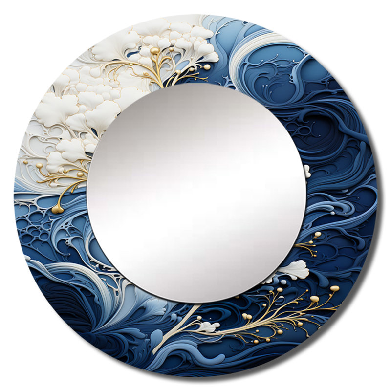 Liquide encre spirale III - abstrait spirales murales, miroir décoratif doré, art imprimé en métal, 36 po x 36 po, Rond