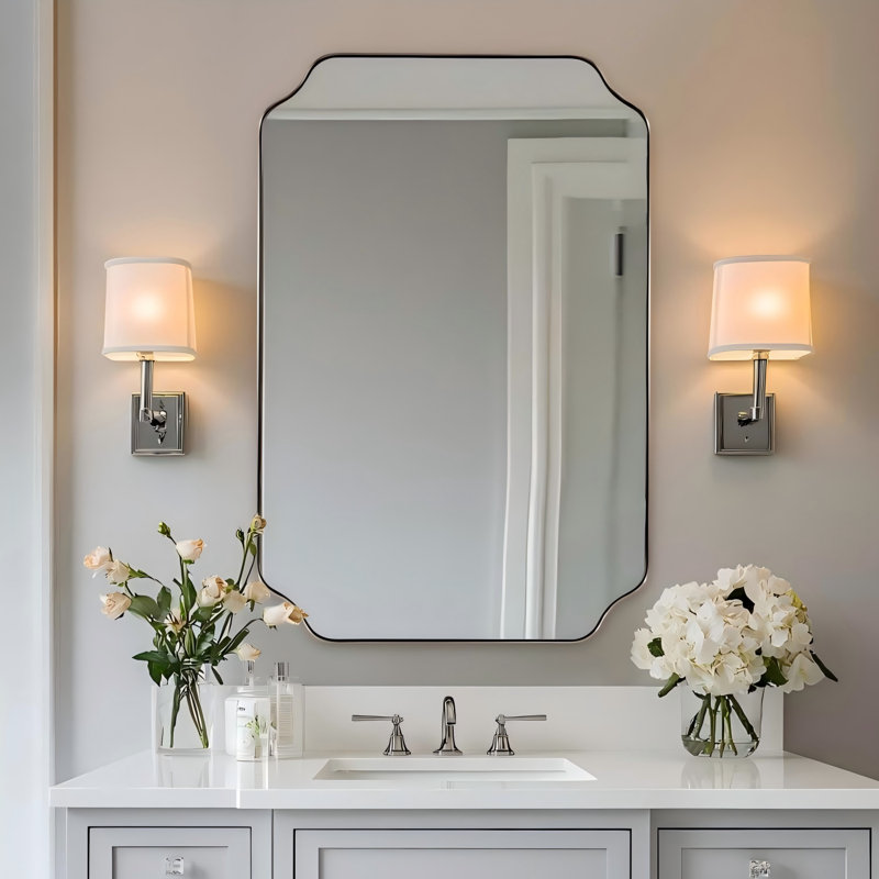 Miroir de salle de bain Modern Cadre en acier inoxydable, 36 po x 24 po, Nickel brossé