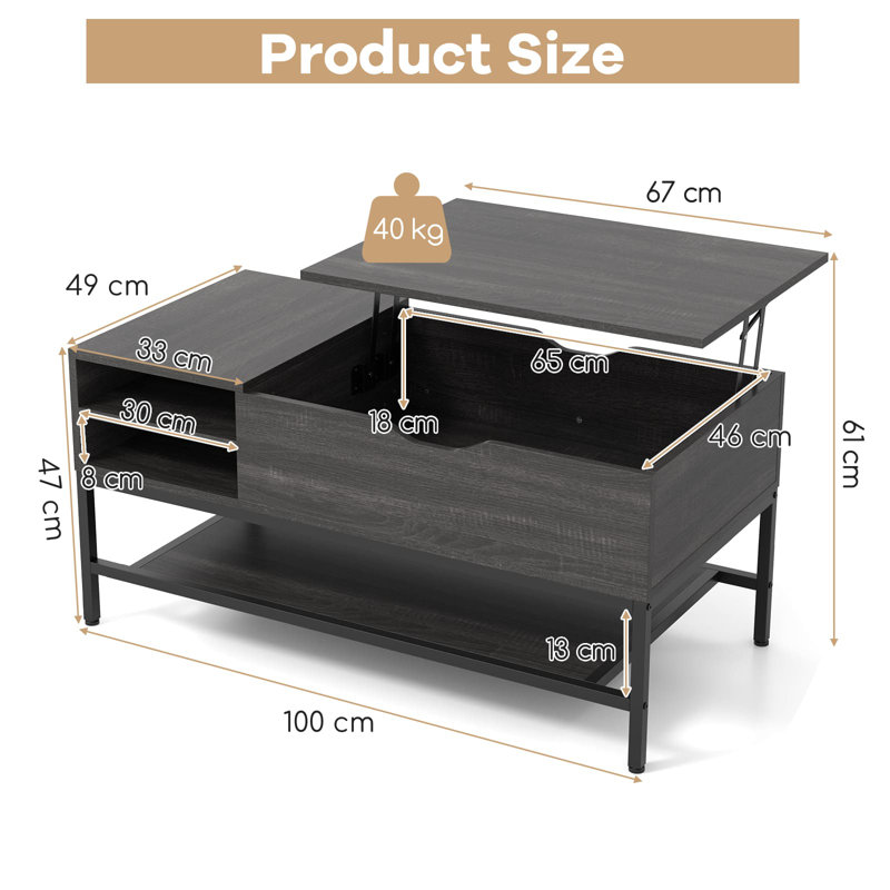Alaijha Lift Top Coffee Table with Storage, Grey