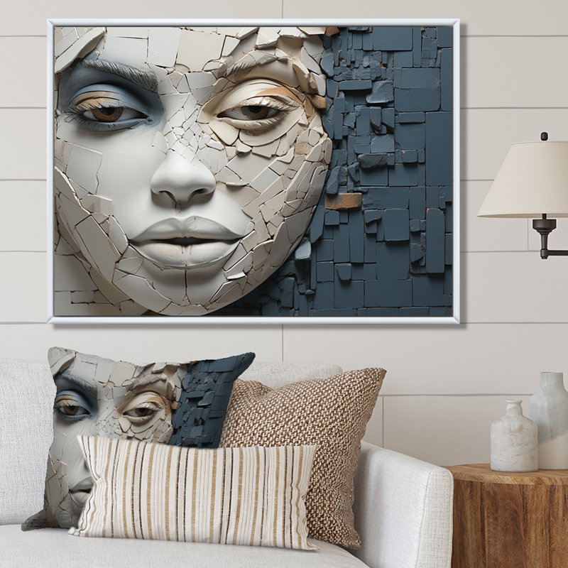 «Blue and beige», femme africaine, collage - art africain, décoration murale, H 34 po x l 44 po x P 1,5 po
