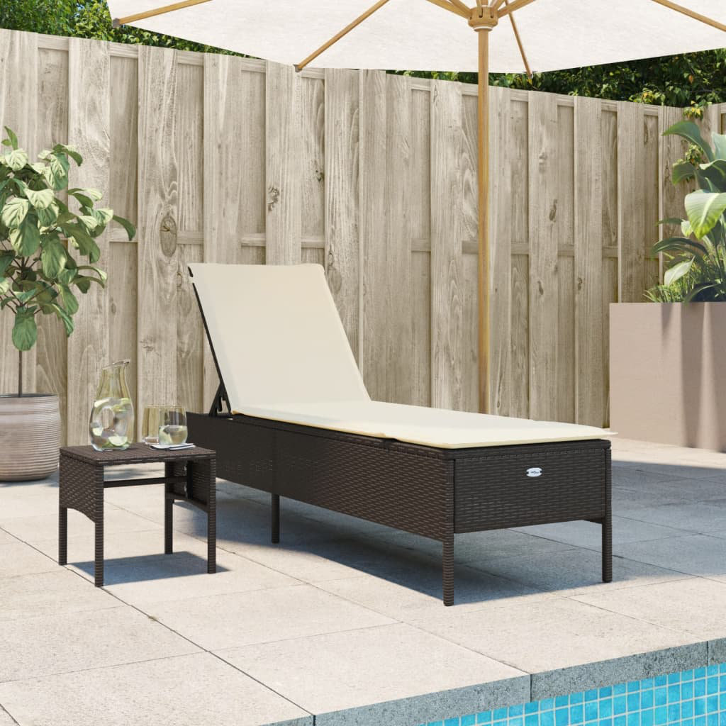 Vidaxl Sonnenliege Mit Tisch Und Auflage Braun Poly Rattan