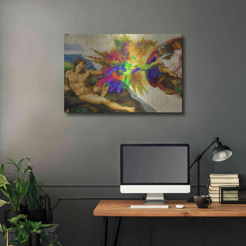 «Michelangelo - Creation of Adam Colorful I» par Portfolio, art mural en métal, H 24 po x l 36 po