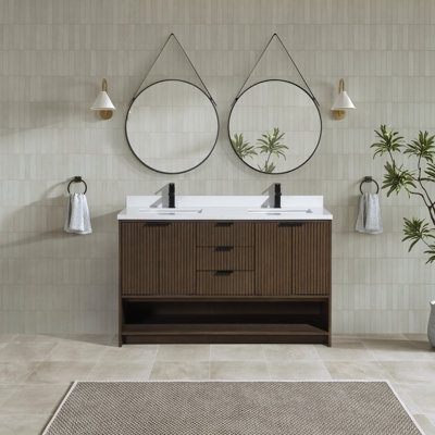 55'' Double Bathroom Vanity with Quartz Top
